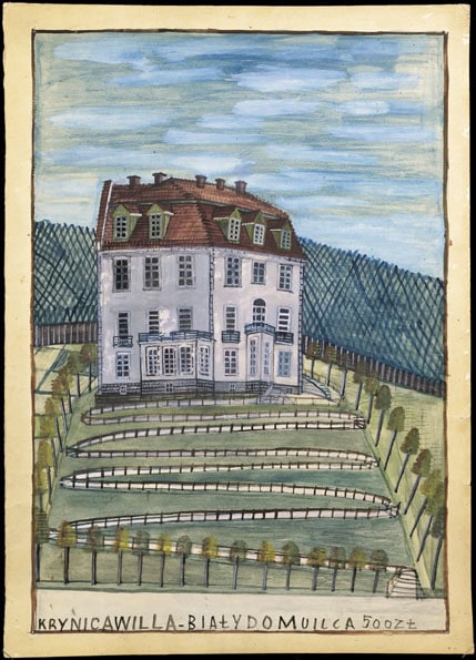 Nikifor * 1895 Krynica-Zdroj (POL) † 1969 in Folusz (POL) Villa Bialy Dom, undated mixed media on paper 70 x 50 cm (Sammlung Zander | Naive Art)