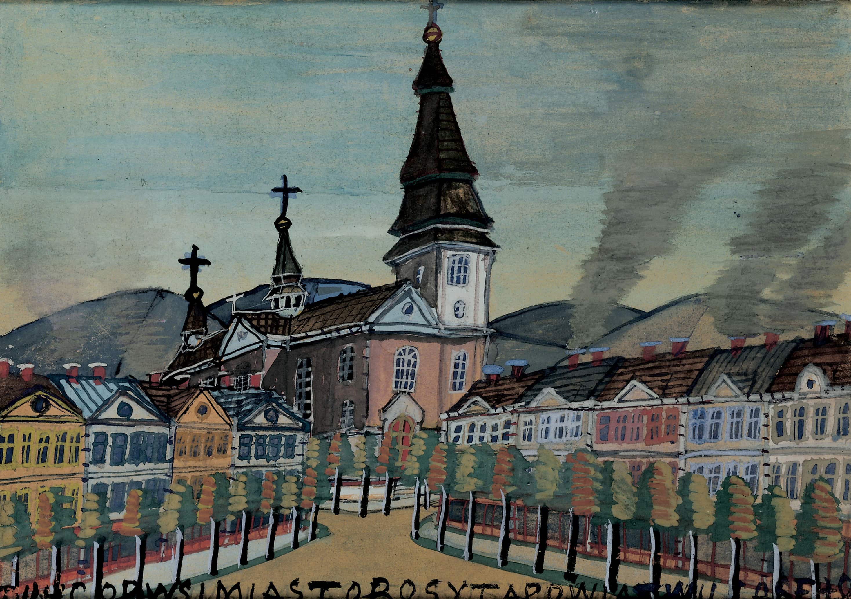 Nikifor * 1895 Krynica-Zdroj (POL) † 1969 in Folusz (POL) Ansicht von Krynica, undated Watercolor on paper 21 x 29.5 cm (Sammlung Zander | Naive Art)