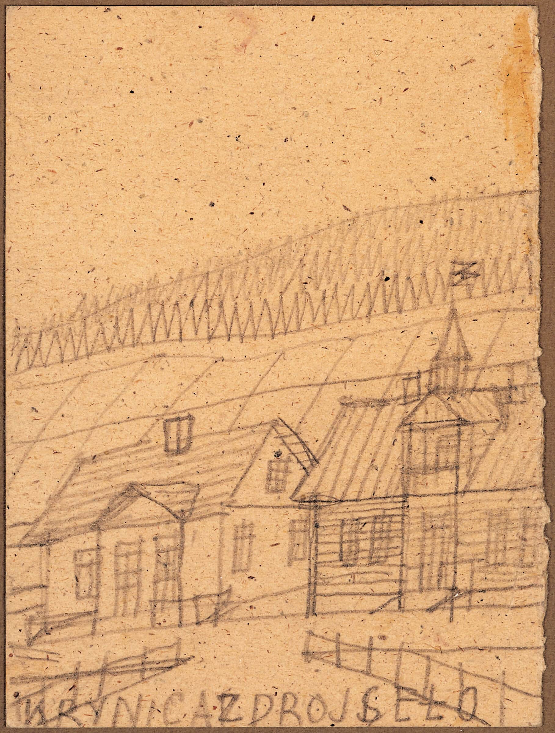 Nikifor * 1895 Krynica-Zdroj (POL) † 1969 in Folusz (POL) Zwei Häuser, o. J. Graphit auf Papier 15 x 20 cm (Sammlung Zander | Naive Kunst)