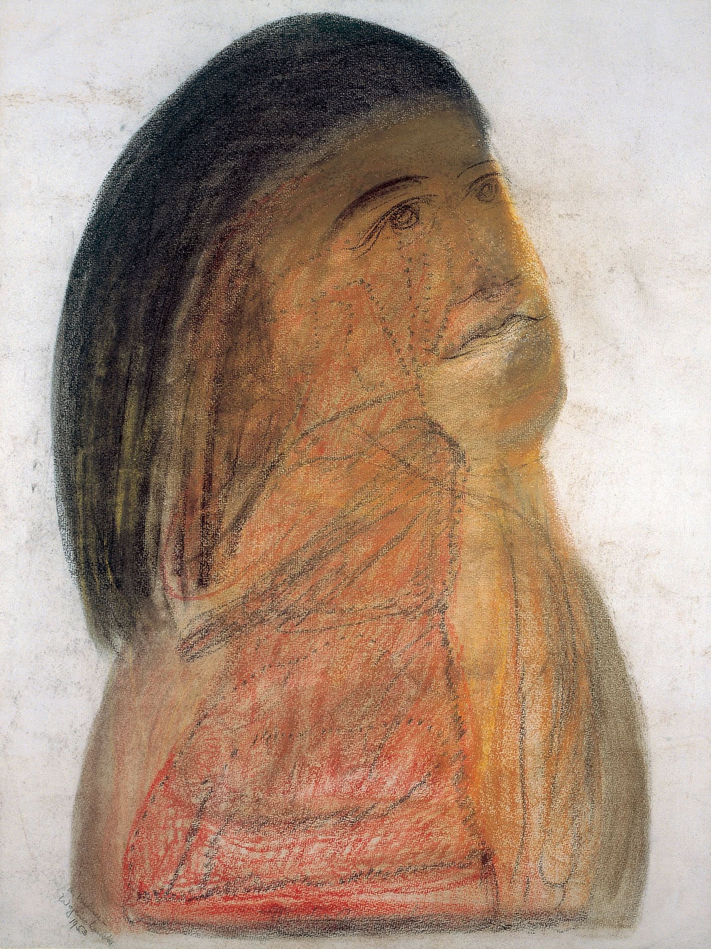 Agatha Wojciechowsky * 1896 in Stainach (DEU) † 1986 in New York (USA) Ohne Titel, 1953 Bleistift, Pastell auf Papier beige 60 x 45.5 cm (Sammlung Zander | Naive Kunst)