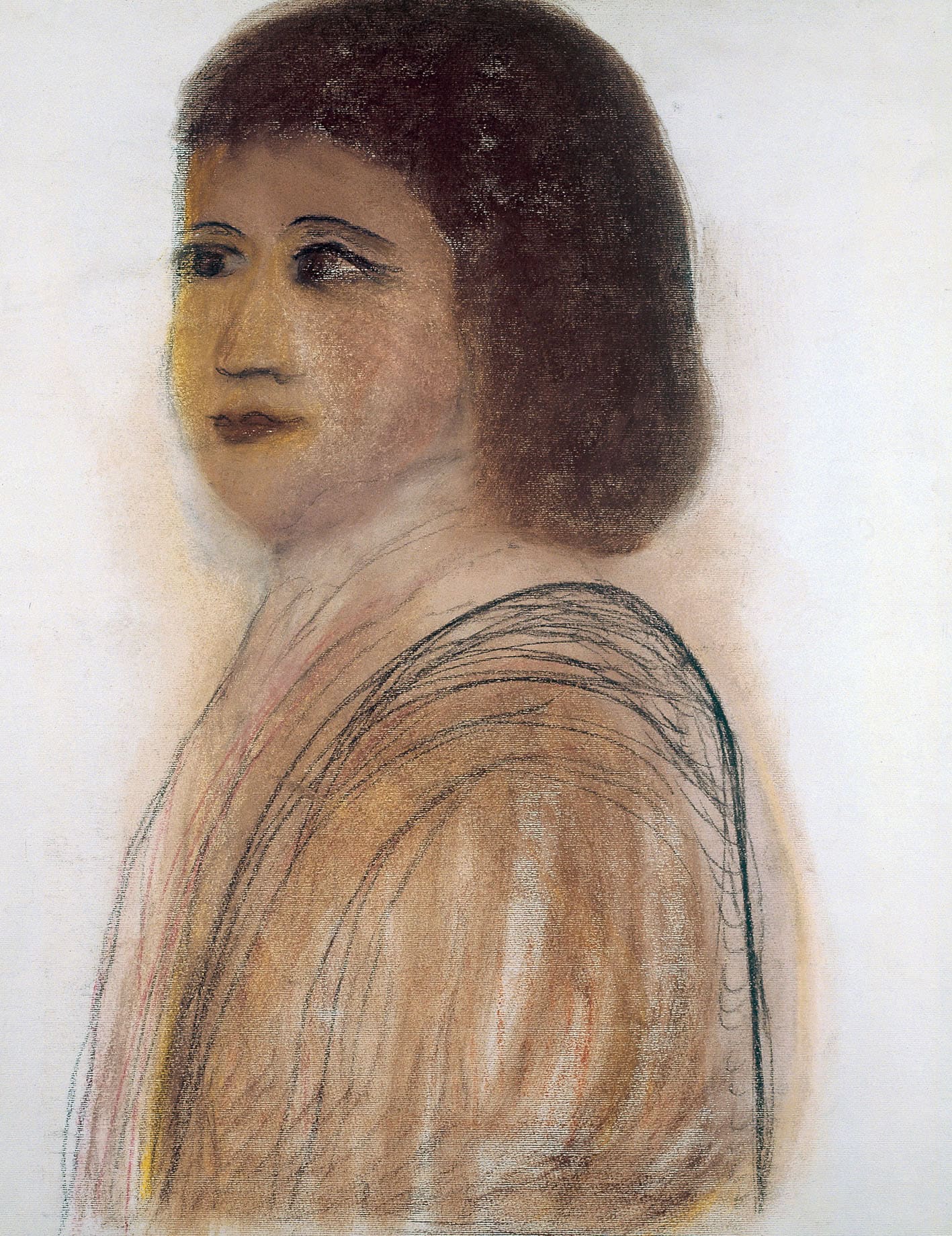 Agatha Wojciechowsky * 1896 in Stainach (DEU) † 1986 in New York (USA) Ohne Titel, o. J. Bleistift, Pastell auf Papier hellblau 59.2 x 46.3 cm (Sammlung Zander | Naive Kunst)