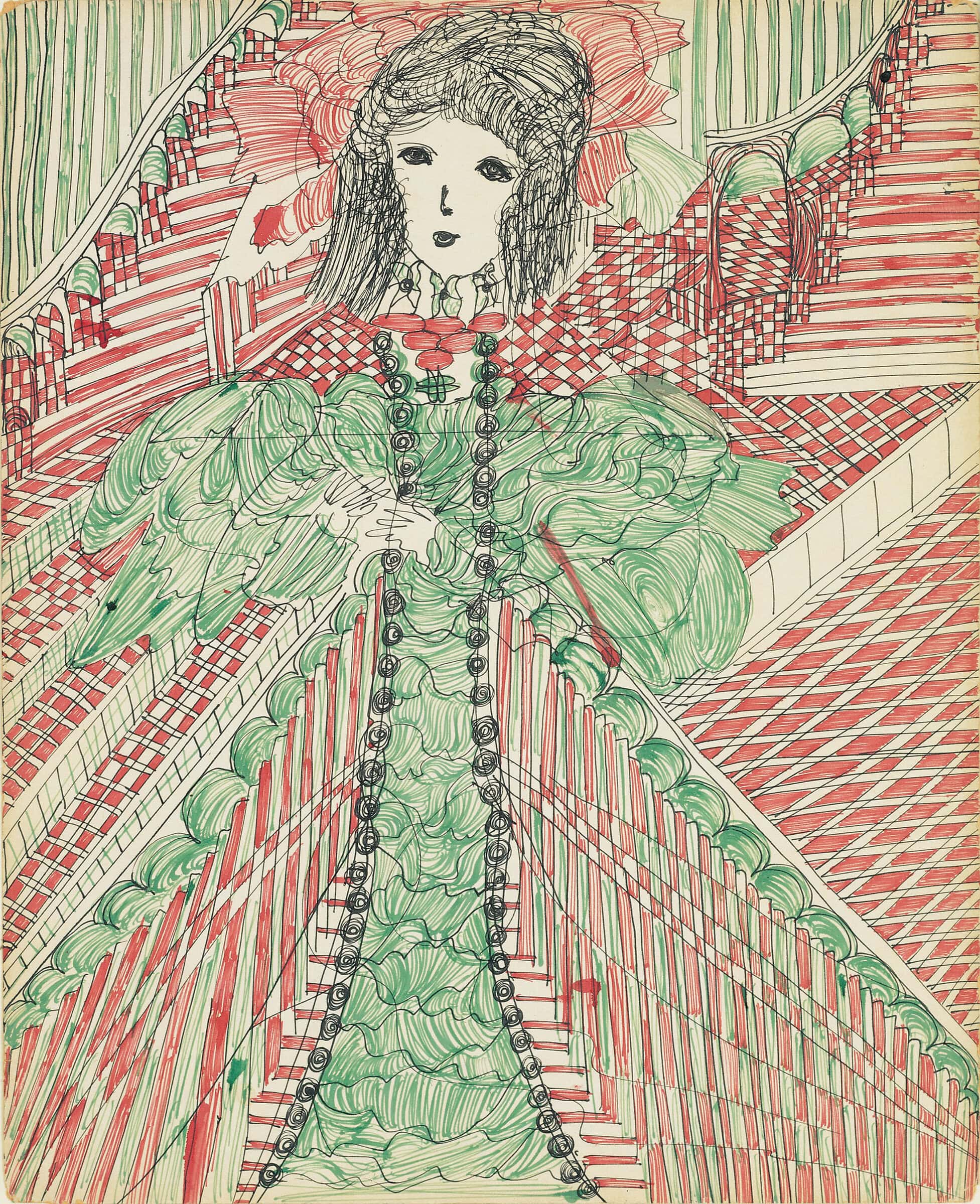 Madge Gill, untitled, undated, color ink on paper, 64 x 52 cm (Sammlung Zander | Naive Art)