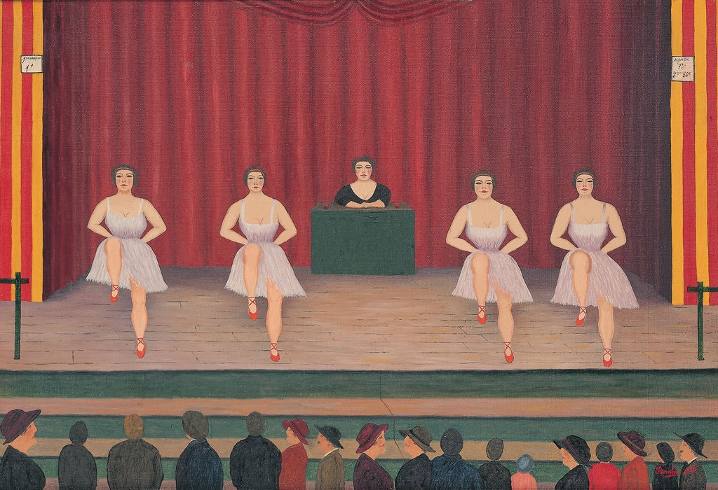 Camille Bombois, La Parade (Lila Ballett), undated, oil on canvas, 50 x 72.8 cm (Sammlung Zander | Naive Art)