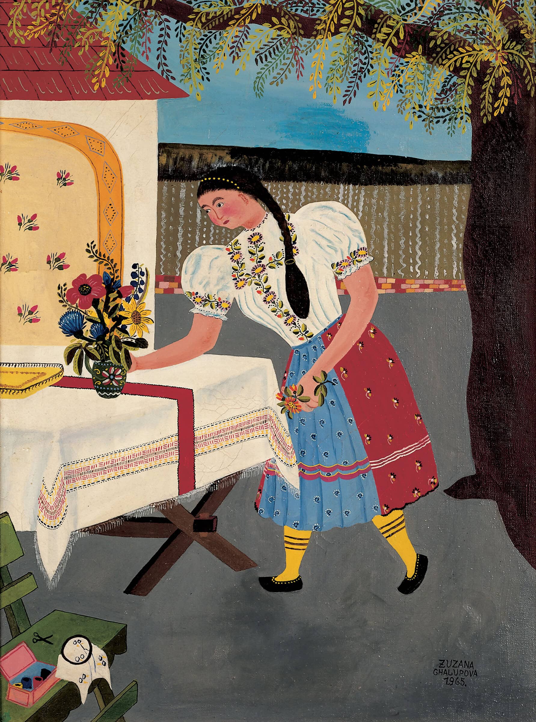 Zuzanna Chalupová * 1925 IN Kovačica (SER) † 1996 IN Belgrade (SER) Mädchen in Volkstracht, 1965 oil on canvas 67 x 50 cm (Sammlung Zander | Naive Art)