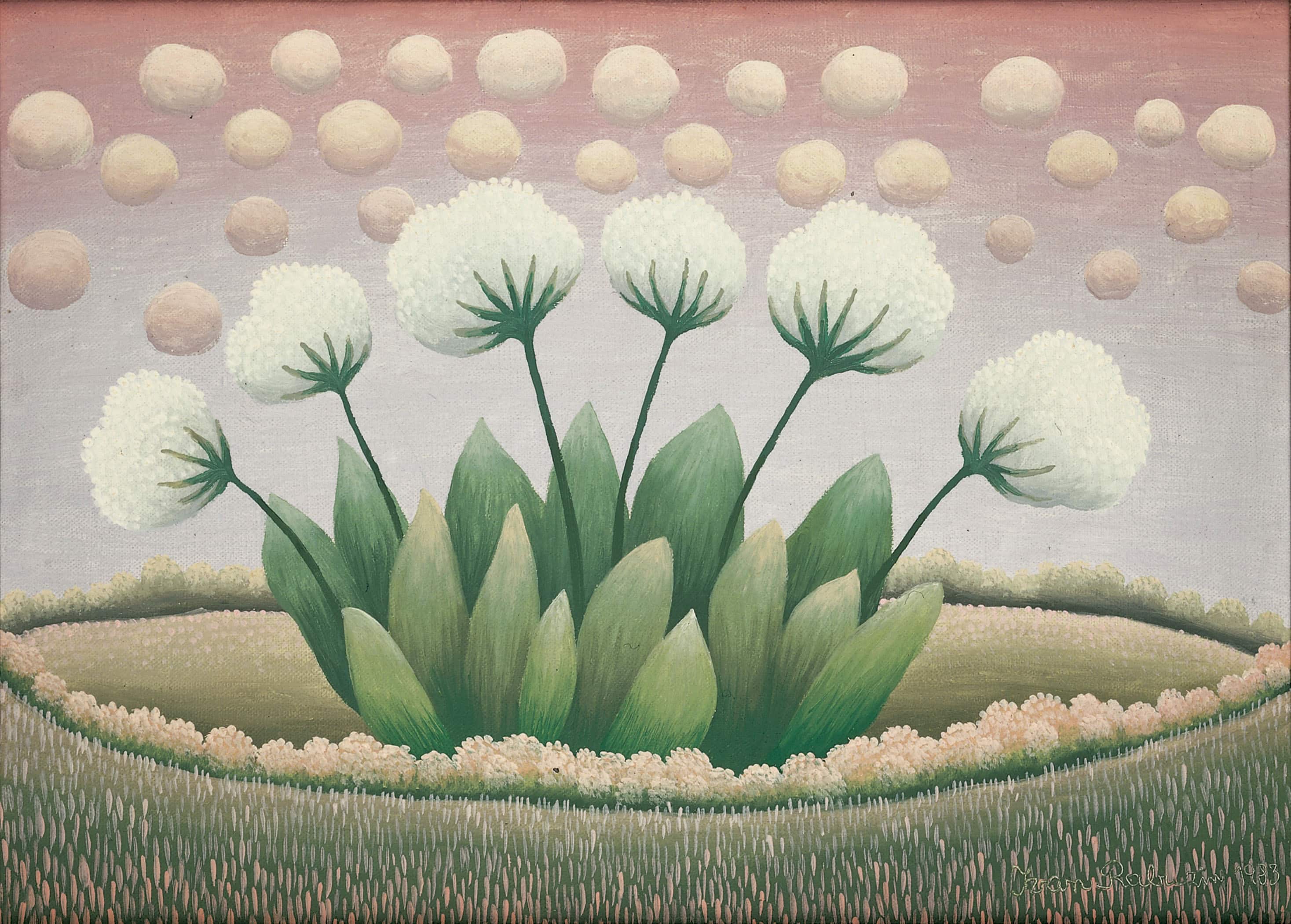 Ivan Rabuzin * 1921 in Ključ (HRV) † 2008 in Varaždin (HRV) Sechs Blüten, 1983 Öl auf Leinwand 33 x 46 cm (Sammlung Zander | Naive Kunst)