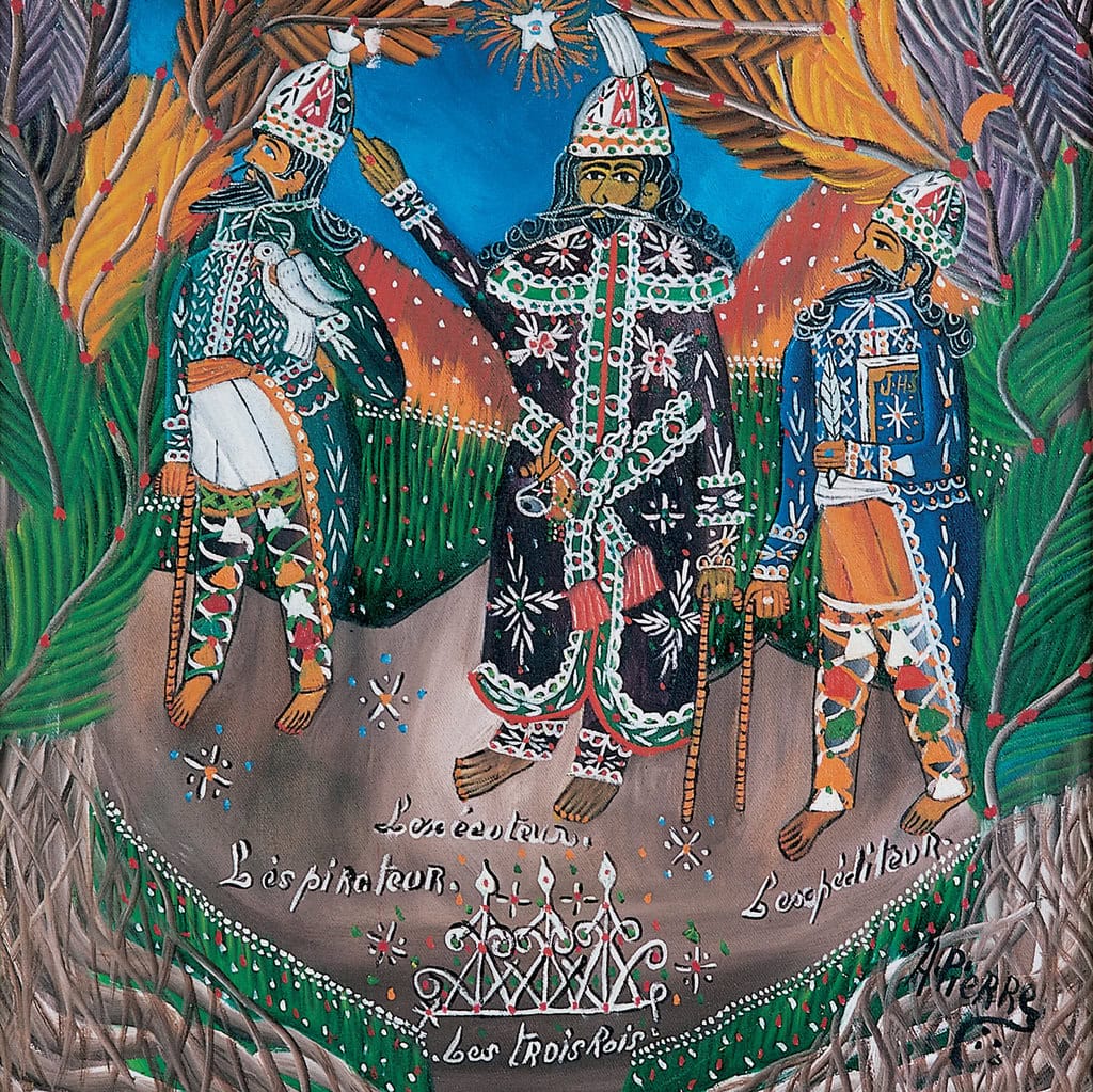 André Pierre * 1914 IN Port-au-Prince (HTI) † 2005 IN Port-au-Prince (HTI) Les trois rois, o.J. Öl auf Leinwand 51 x 51 cm (Sammlung Zander | Naive Kunst)