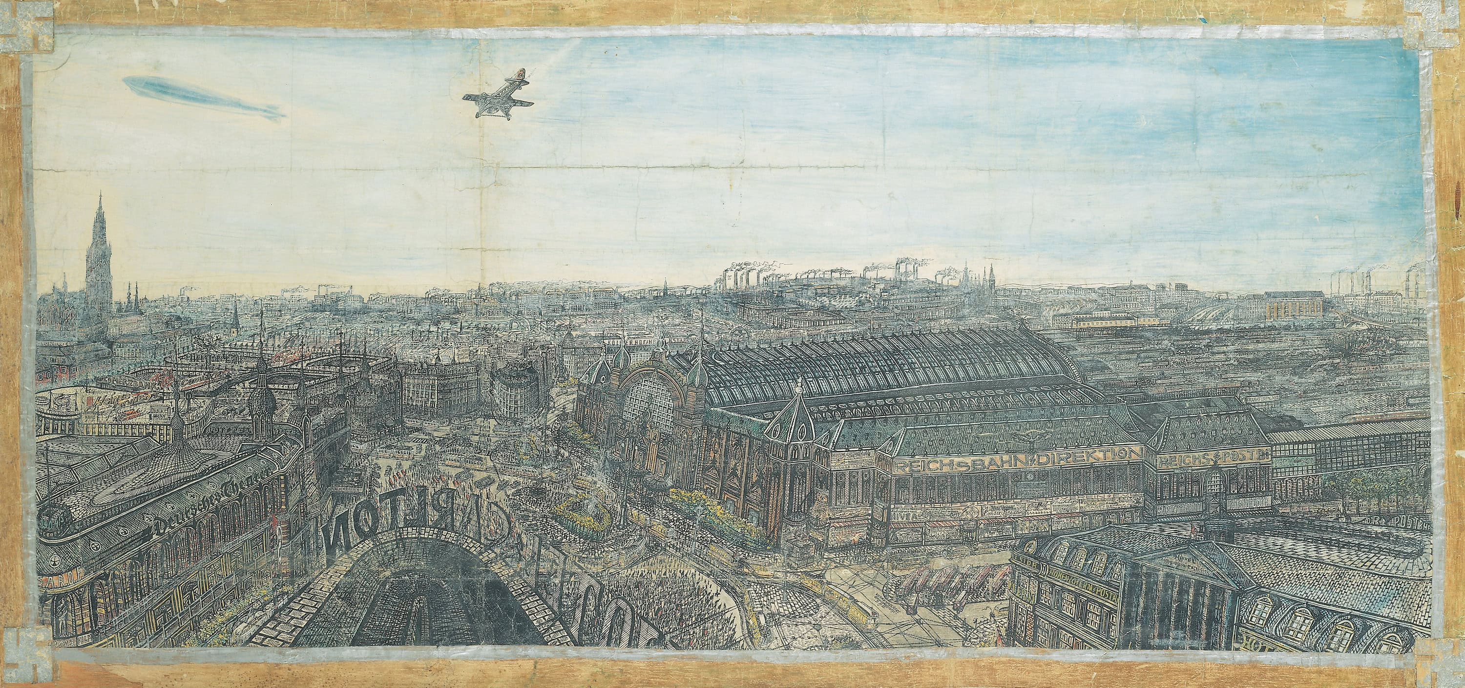 Willem van Genk, Frankfurt, 1950, Tusche, Papier auf Leinwand, 81 x 160 cm (Sammlung Zander | Naive Kunst)